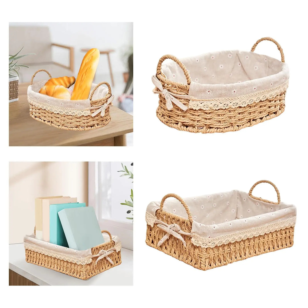 Decorative oval wicker storage basket with handles, versatile for bathroom organization or as a stylish home accent.