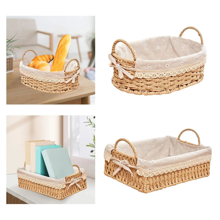 Decorative oval wicker storage basket with handles, versatile for bathroom organization or as a stylish home accent.