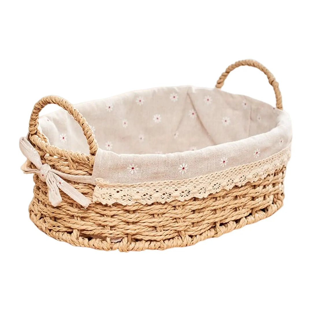 Natural handwoven wicker storage basket with strong handles, a perfect eco-friendly solution for decluttering any room.