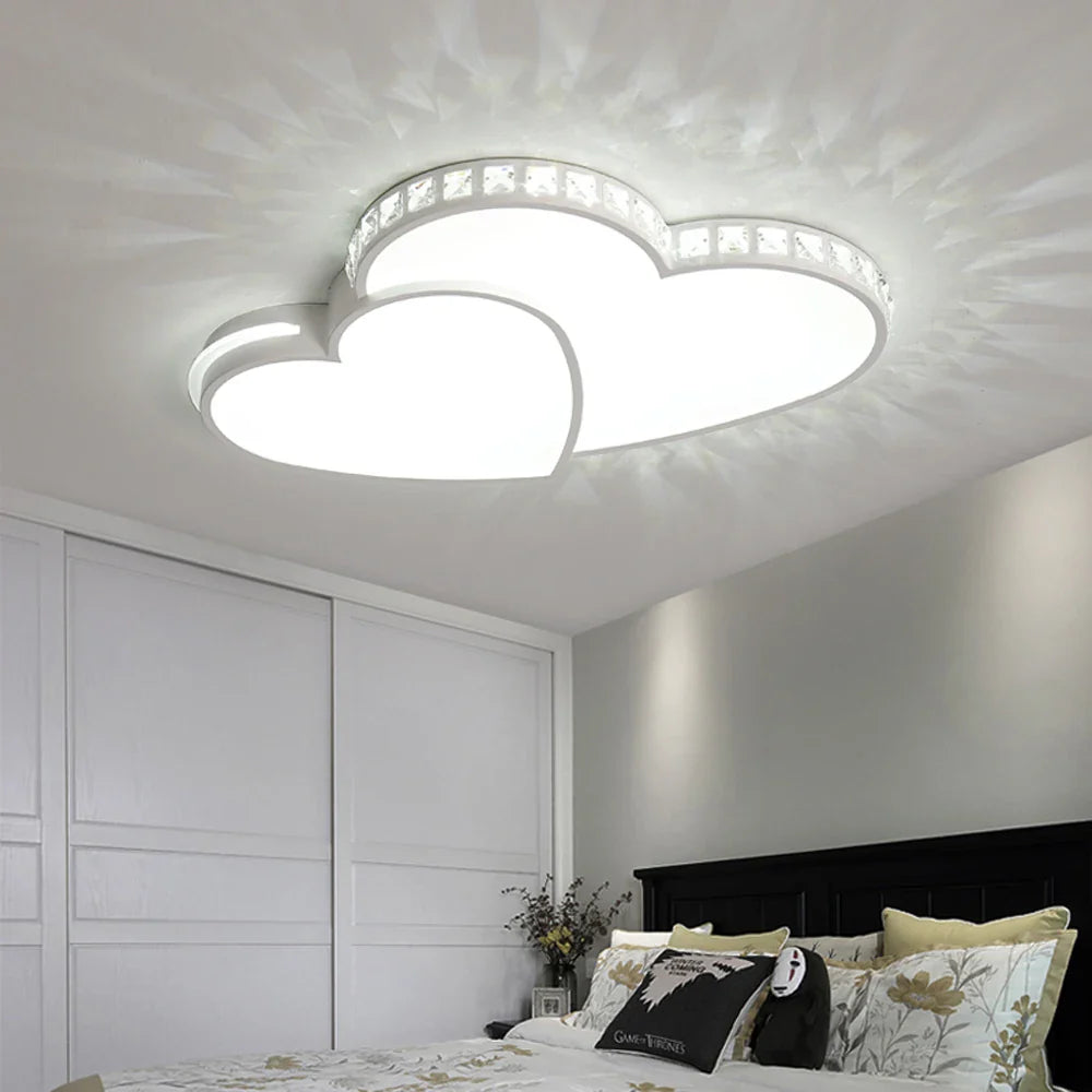 Energy-efficient heart crystal LED ceiling light, ideal bedroom lighting for kids' room decor.