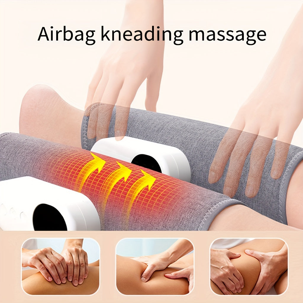 Wireless, rechargeable heated leg massager provides deep tissue relaxation and pain relief.