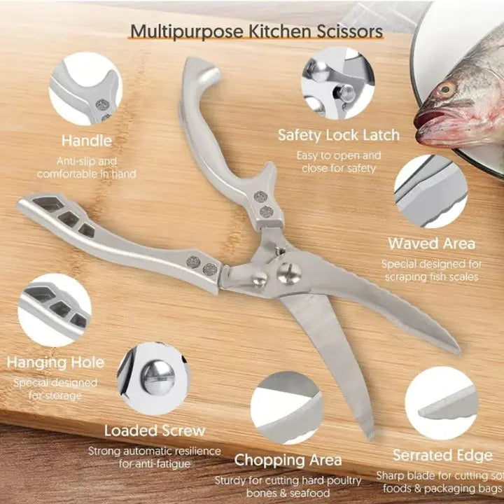 Premium stainless steel kitchen scissors, designed as durable kitchenware for all your cutting needs.