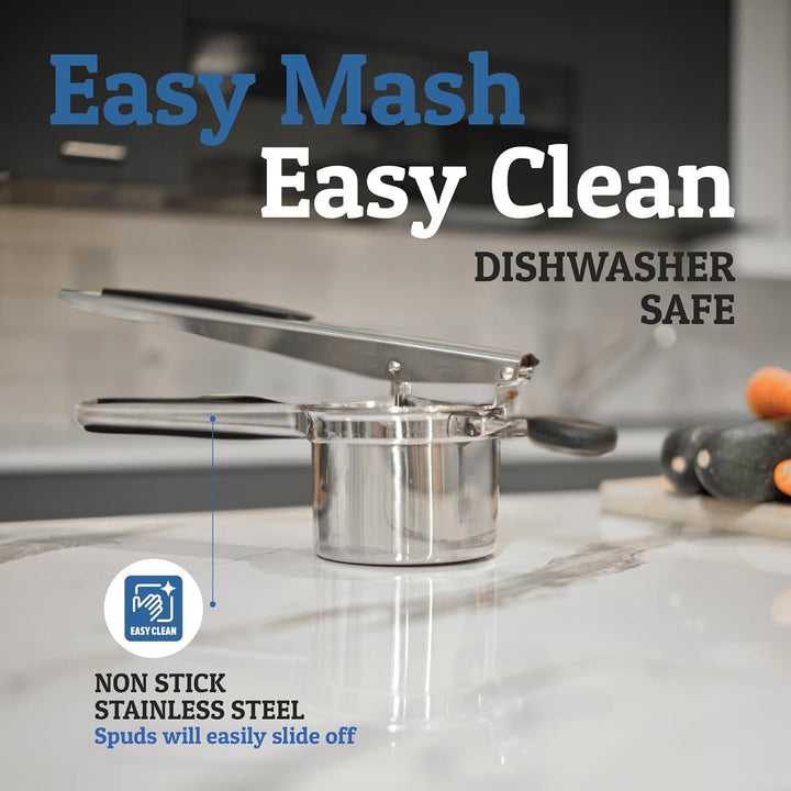 Food-grade stainless steel potato masher, a sturdy kitchen tool for daily food prep & cooking tasks.