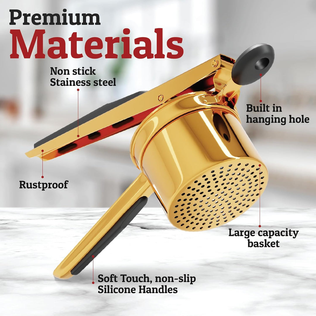 Efficient fruit & potato masher, made from heavy-duty stainless steel for long-lasting kitchen performance.