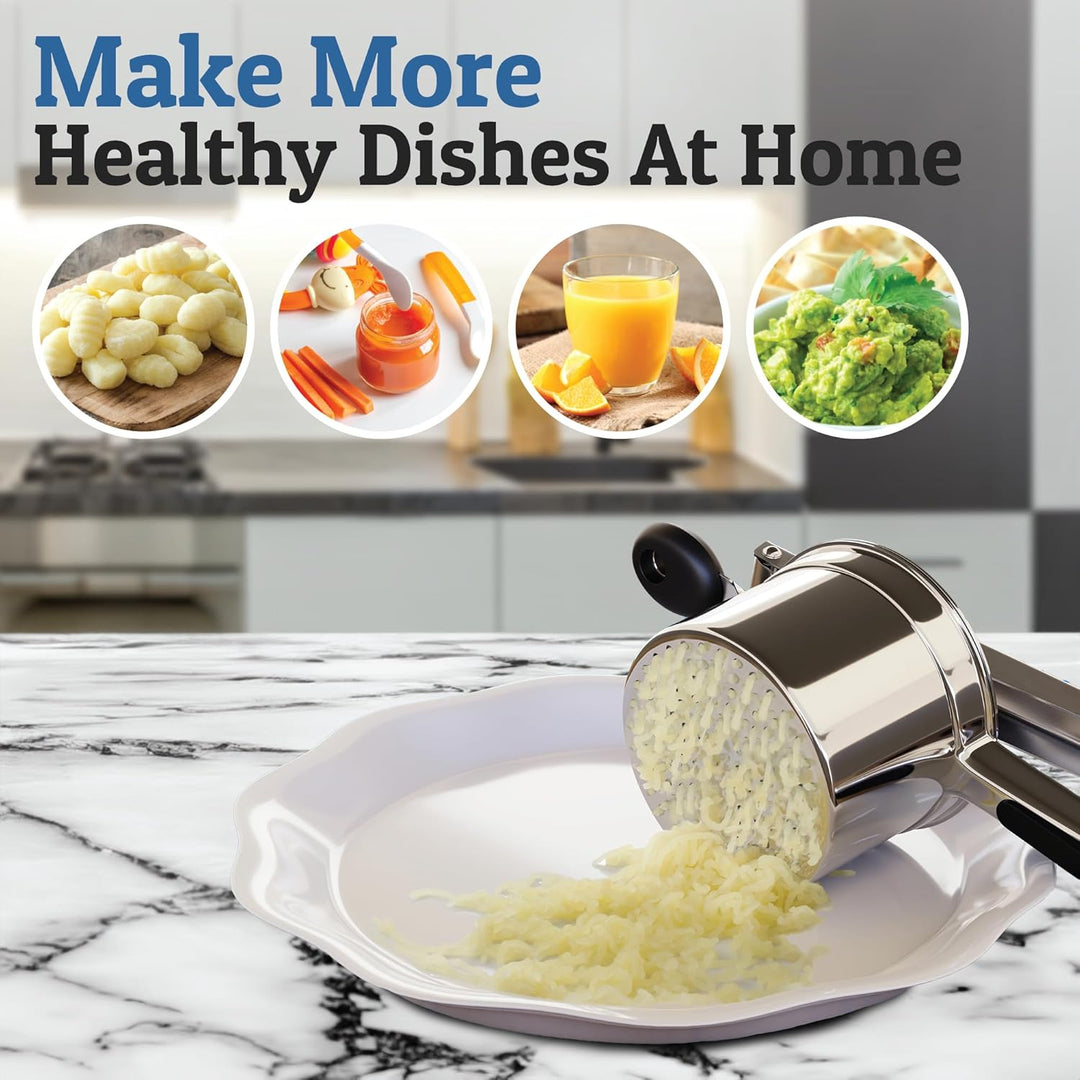 Robust stainless steel kitchen gadget, perfect as a potato masher, vegetable masher, or fruit masher.