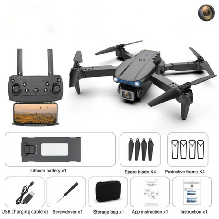 Close-up of high-performance drone's 4K camera lens, capturing crisp details for aerial video & photos.