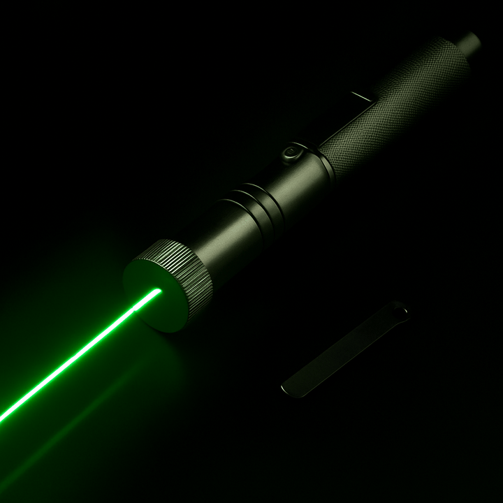 Secure high-power laser pointer showing safety lock engaged, preventing accidental activation for child safety.