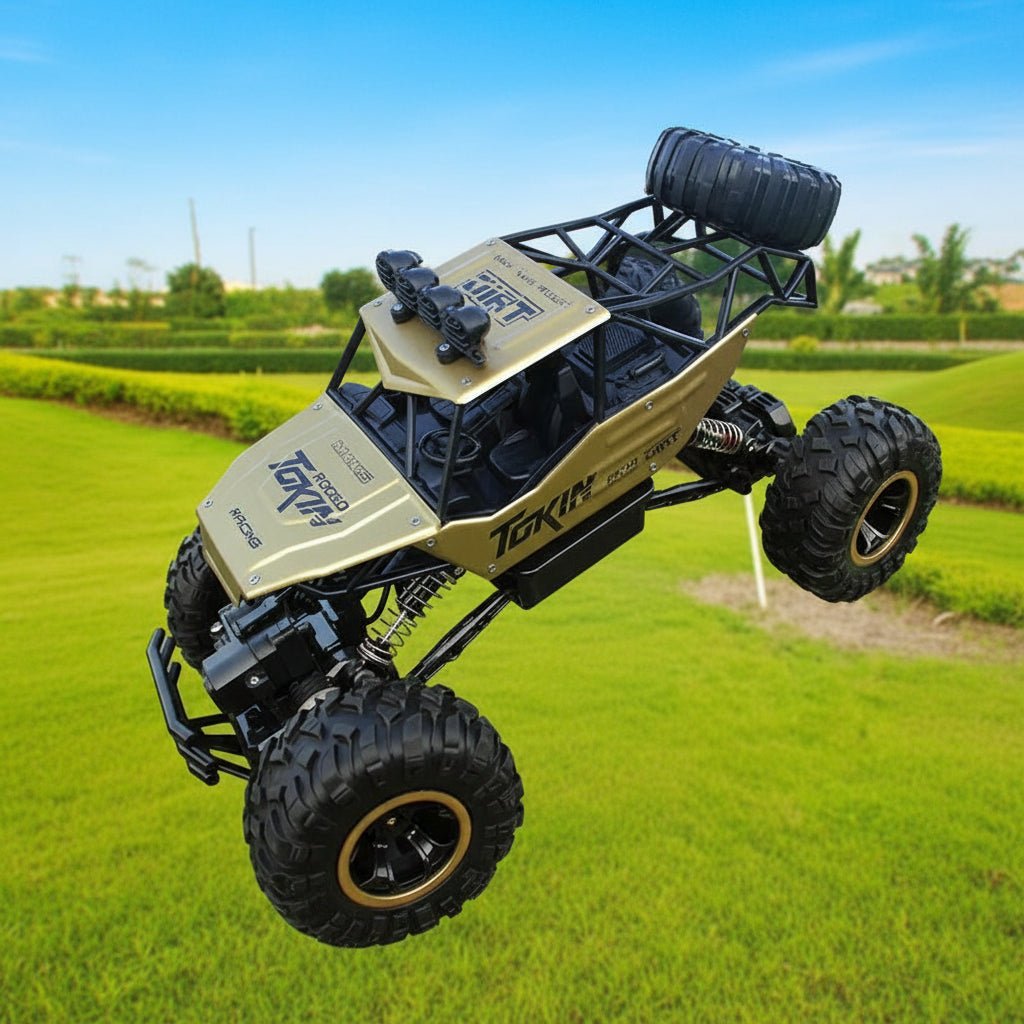 Robust 4x4 RC monster truck toy with large tires & suspension. Remote control high-speed offroad fun for all.