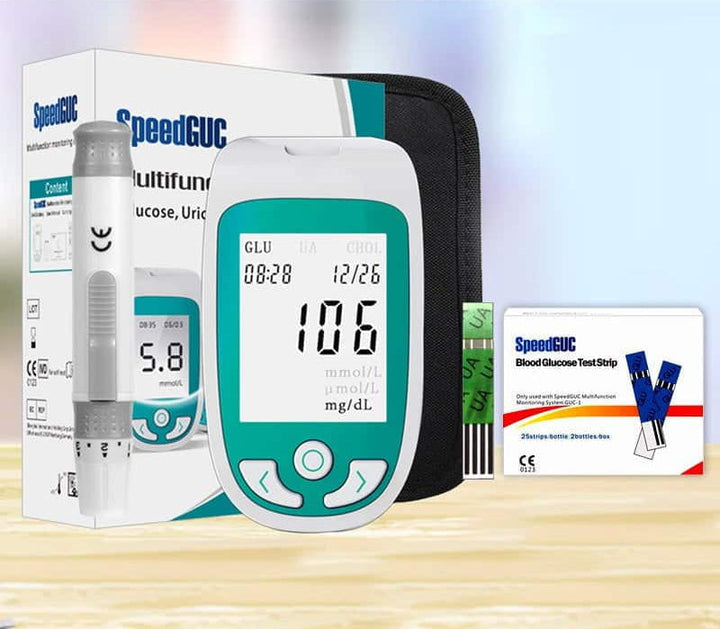 Person using Home Health Monitor to check uric acid levels, essential for gout management.