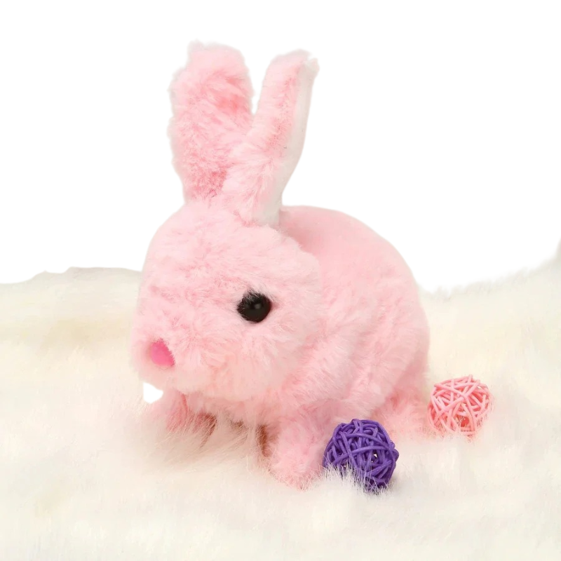 Child reaching for the interactive HoppyPal walking bunny toy, a fun kids' gift