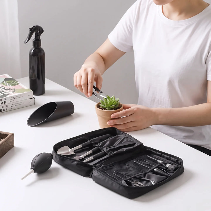 Precision Miniature Gardening Tools for indoor plants, ideal for repotting, pruning & soil care.