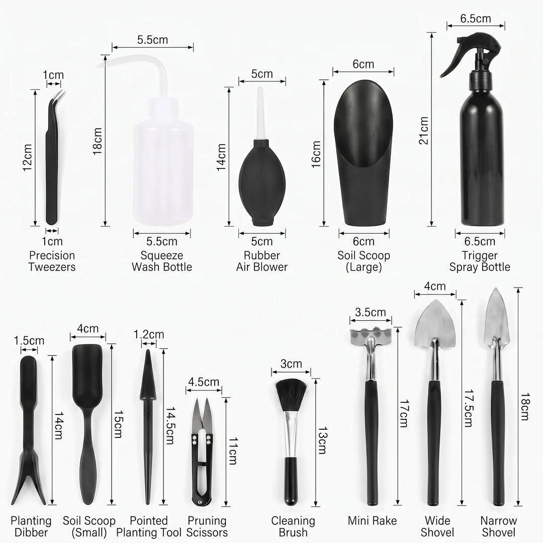 Small Plant Repotting & Care Tools, a durable miniature kit designed for delicate indoor gardening tasks.