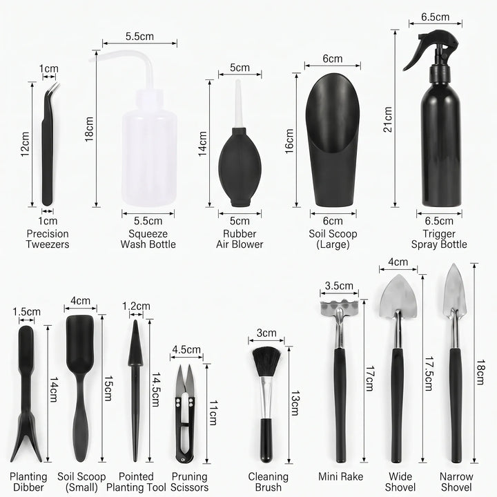 Small Plant Repotting & Care Tools, a durable miniature kit designed for delicate indoor gardening tasks.