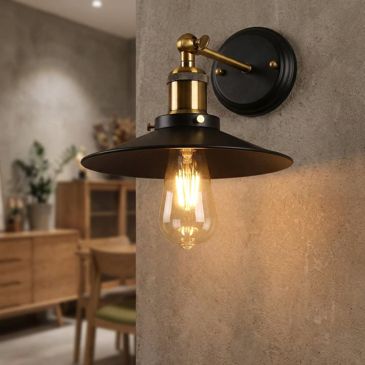 Industrial style metal wall sconce, vintage design. Perfect hardwired accent light for home decor.