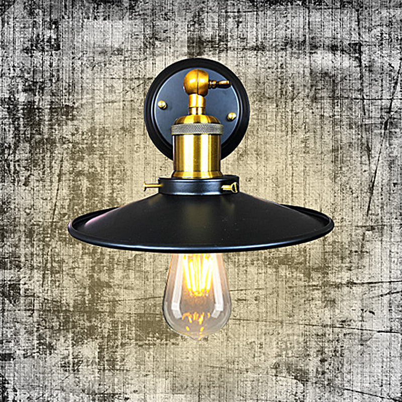 Retro industrial wall lamp, black finish. Unique vintage style sconce for interior accent lighting.