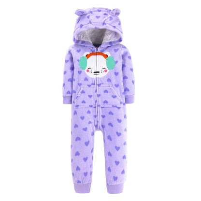 Unisex baby hooded overall, rainbow cloud dots, perfect for spring and autumn baby fashion