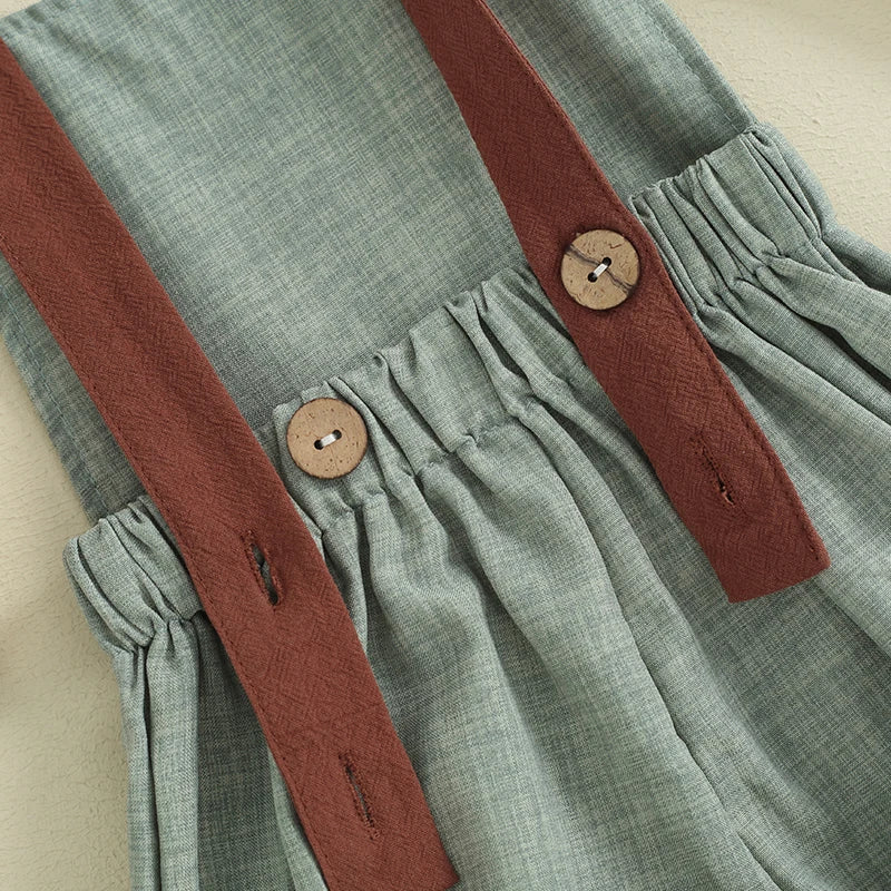 Infant boy sleeveless denim romper with patchwork detail, perfect for summer casual wear