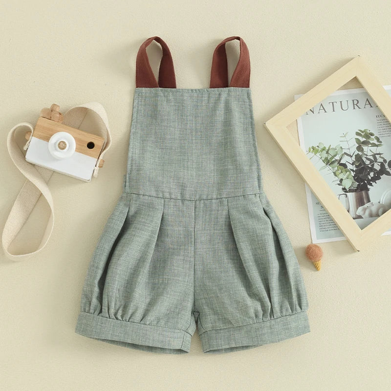 Toddler boy sleeveless patchwork denim shortall, comfortable cotton blend jumpsuit