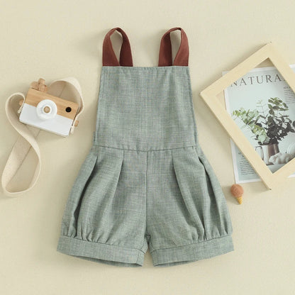 Toddler boy sleeveless patchwork denim shortall, comfortable cotton blend jumpsuit