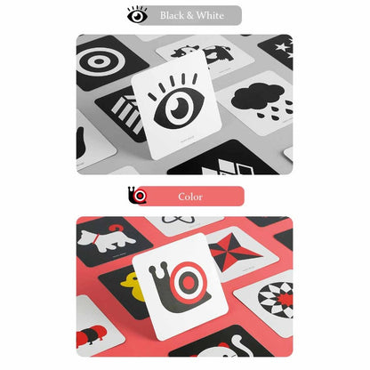 Stack of early education stimulus cards for infants, perfect for promoting visual acuity and cognitive skills