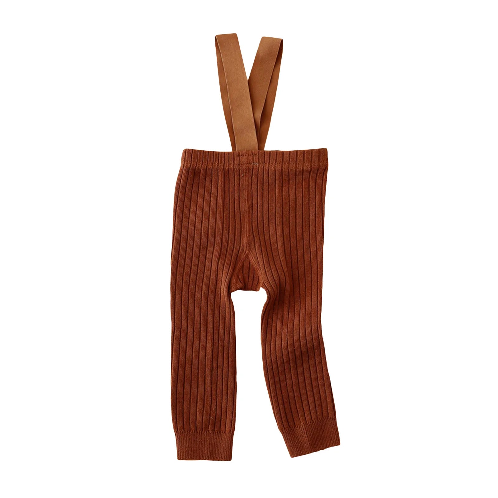 Infant girl's ribbed knit overalls with leggings underneath, styled for a complete cozy baby wear outfit.