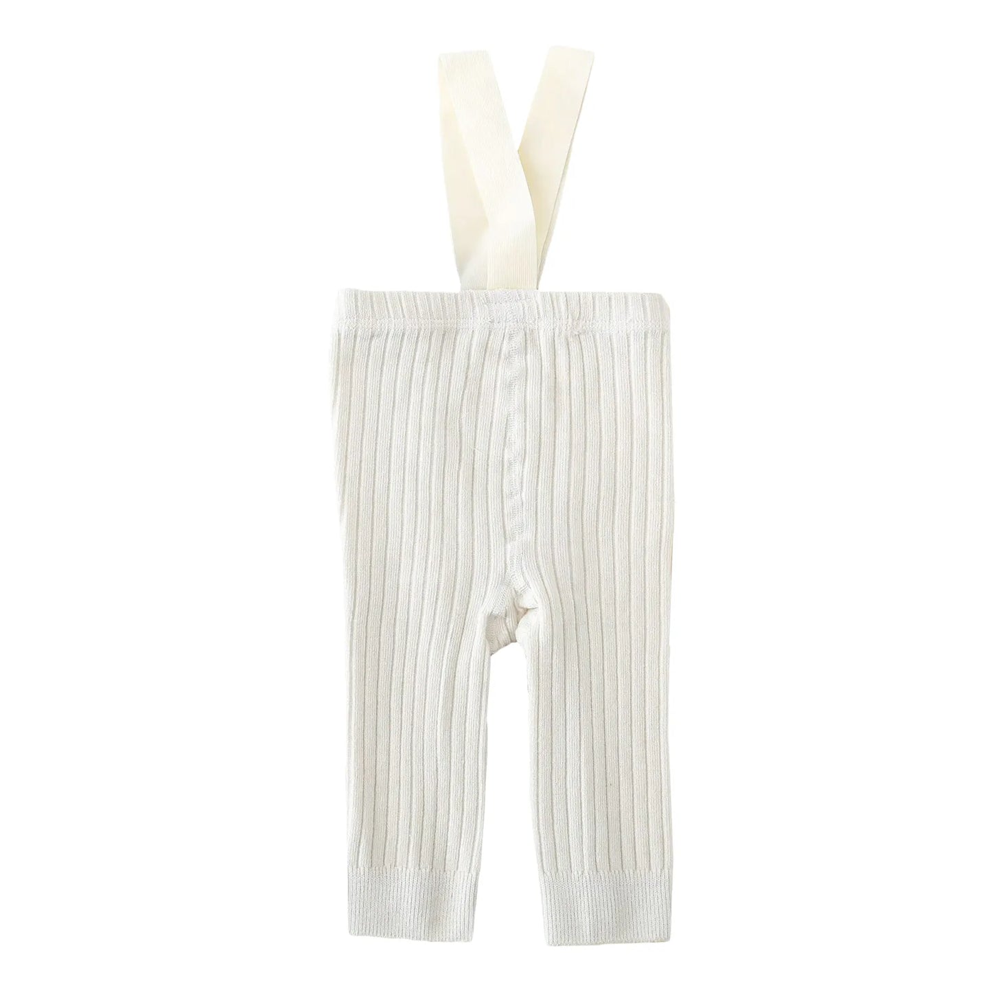 Flat lay of infant girl ribbed knit overalls, showcasing the soft cotton blend material and quality stitching.