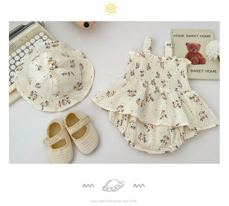 Fashionable floral cotton infant bodysuit, O-neck baby girl romper, suitable for all seasons