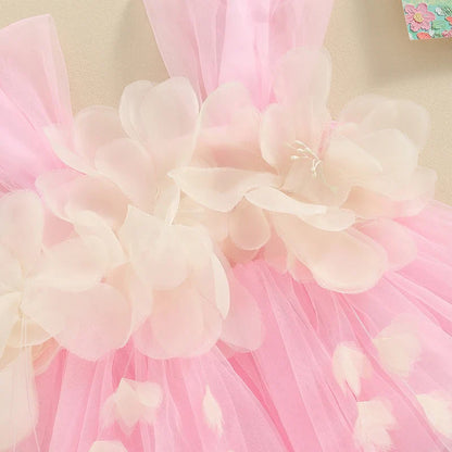 Infant girl's sleeveless jumper with a sweet floral print and whimsical tulle accents.