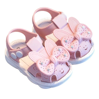 Infant girls cute pink bow pattern summer sandals, non-slip PVC sole