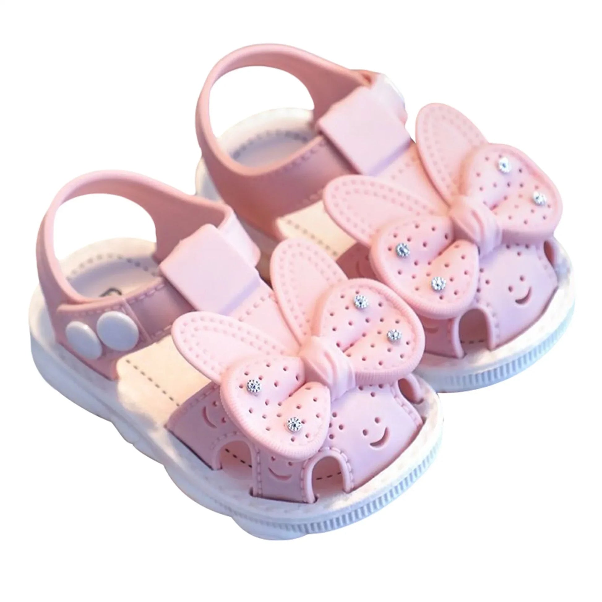 Baby girl's white sandals with adorable bow detail, quick-dry material