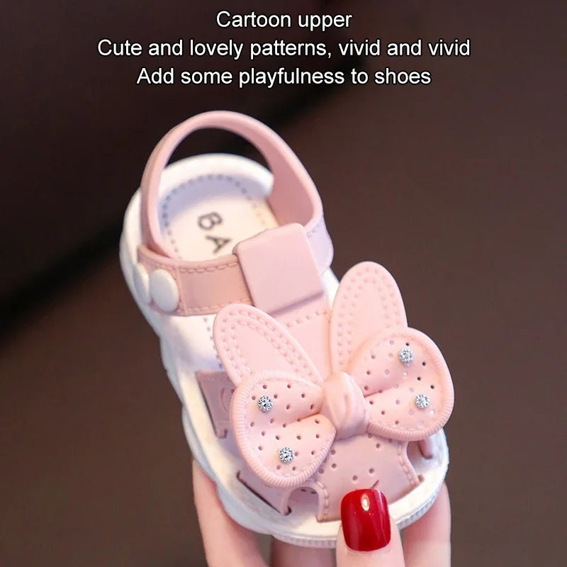 Quick-dry baby girl's summer sandals, easy to wear bow style footwear