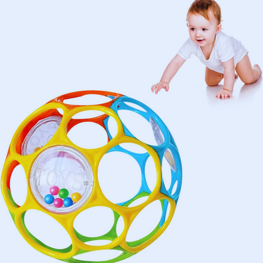 Infant sensory grasping ball toy in vibrant colors, promoting early learning and hand-eye coordination for babies.