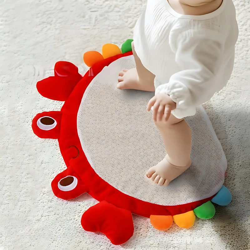 Infant sensory play mat, colorful, with crinkly textures & attached toys for early development, tummy time.