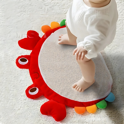 Infant sensory play mat, colorful, with crinkly textures & attached toys for early development, tummy time.