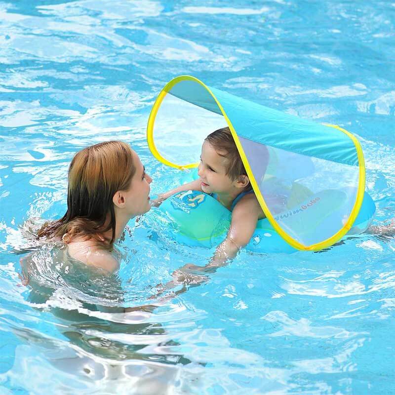 Infant sun protection swimming pool float with canopy, blue, for baby's safe summer fun
