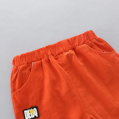 Infant toddler dinosaur print short sleeve outfit set laid flat. Shows stand-up collar and fabric texture.