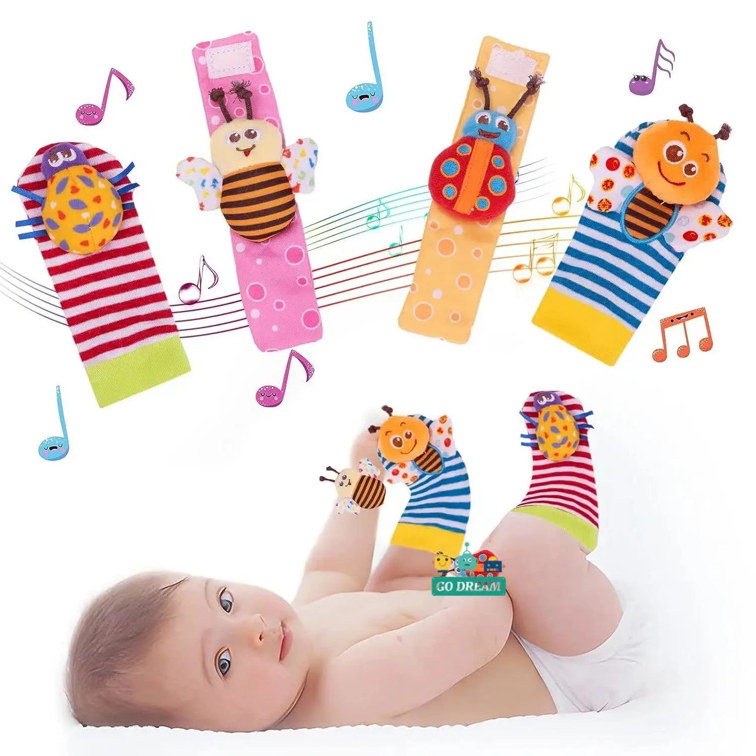 Newborn essentials: baby wrist rattle socks, aids in early educational sensory development