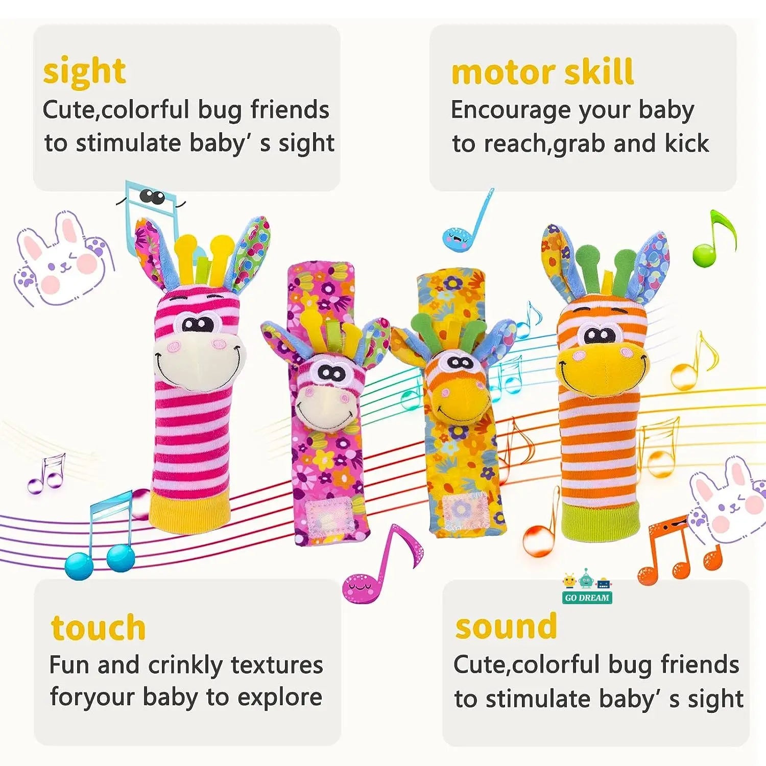Educational baby rattle socks, soft and safe, encourages exploration for infants