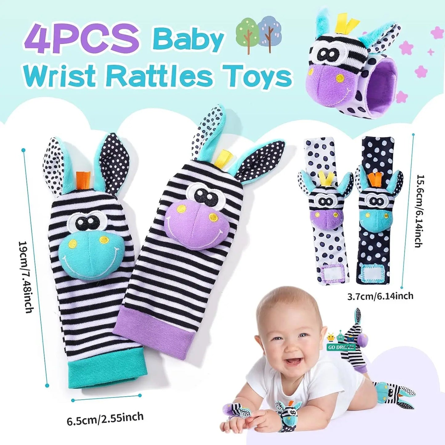 Baby foot finder and wrist rattle socks set, a delightful early educational toy for newborns