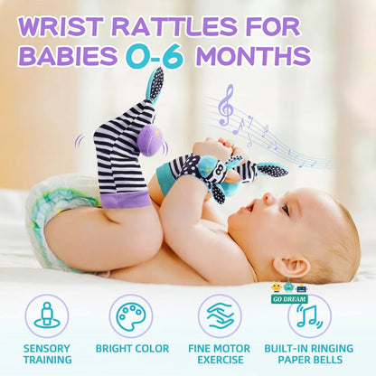 Soft baby wrist rattles and foot finder socks, early educational toy for motor skills