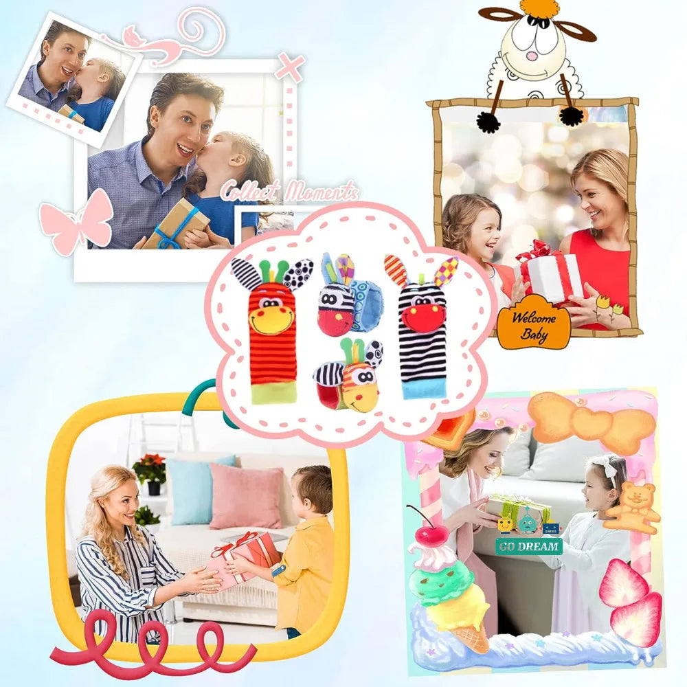 Infant wrist rattle & foot finder socks, ideal soft toy for baby's early learning