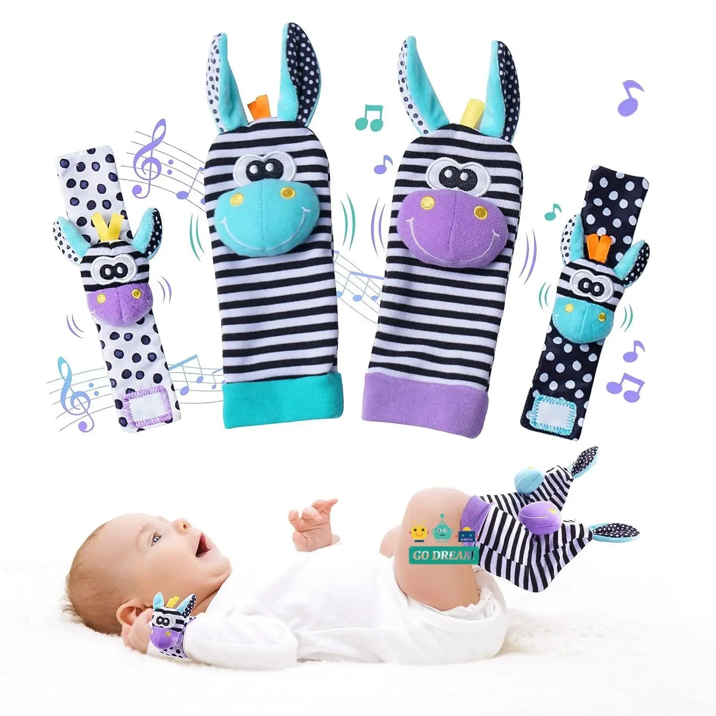 Colorful infant wrist rattle socks, perfect for baby's sensory and motor skill development