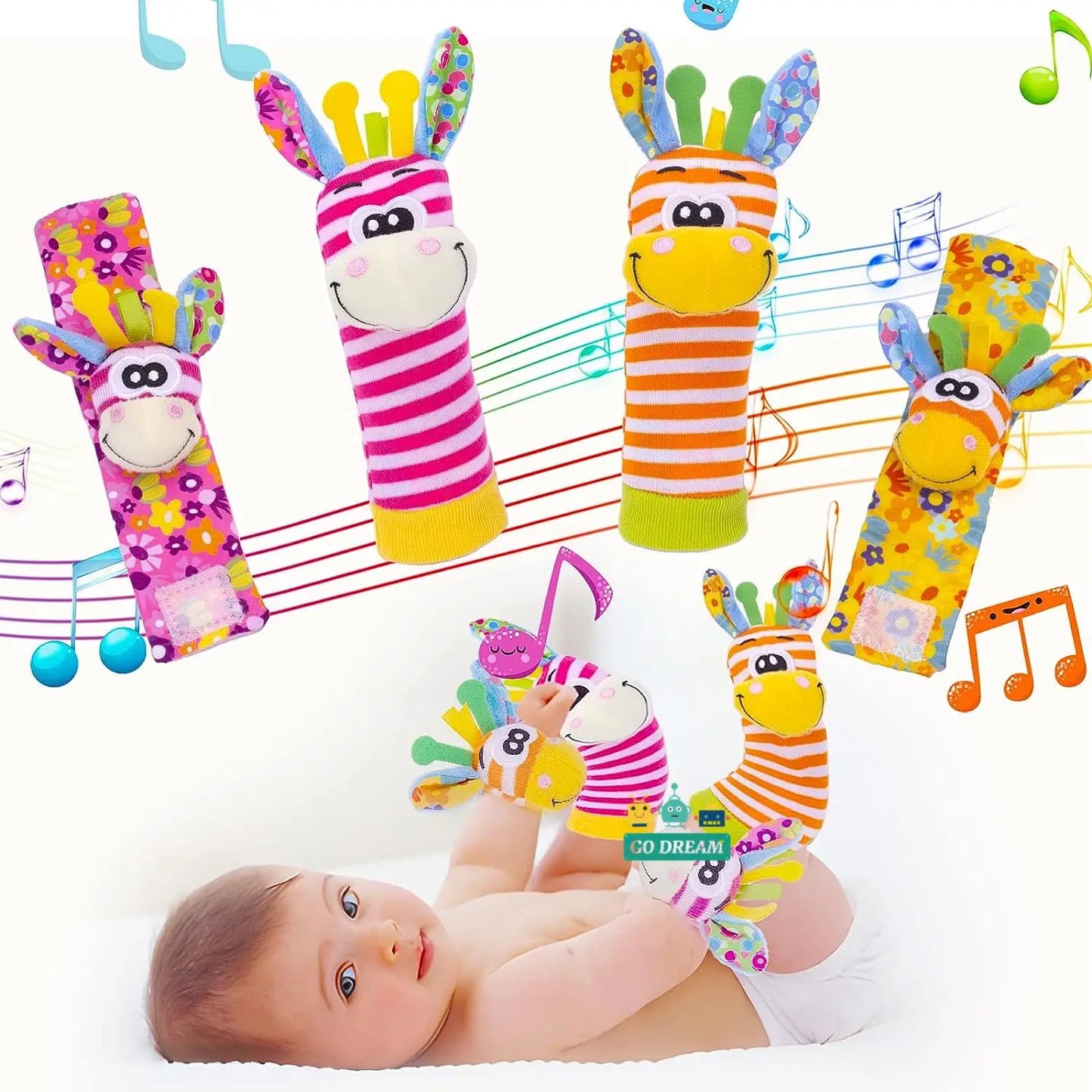 Baby rattle socks set: wrist & foot rattles, a fun and educational toy for infants