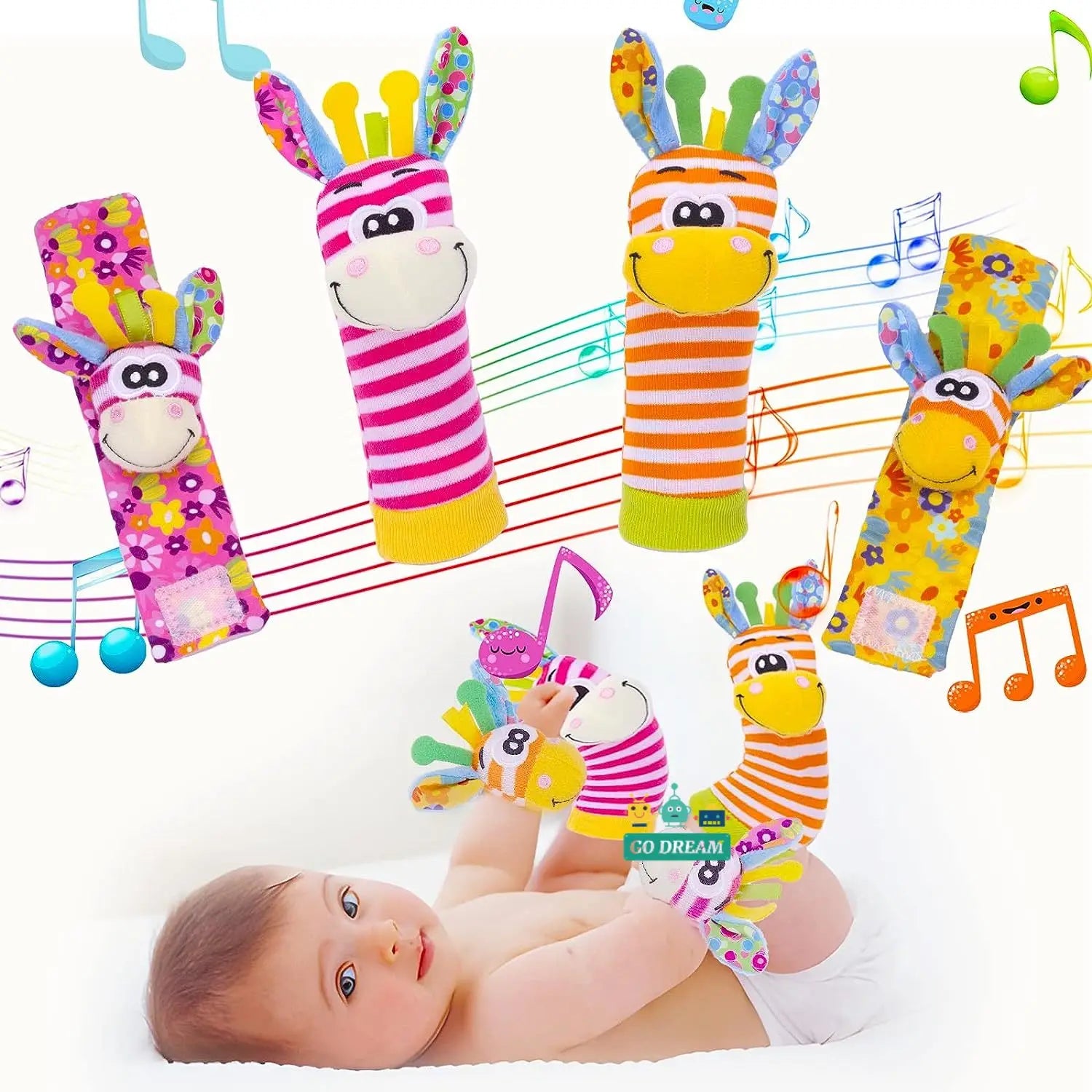 Baby rattle socks set: wrist & foot rattles, a fun and educational toy for infants