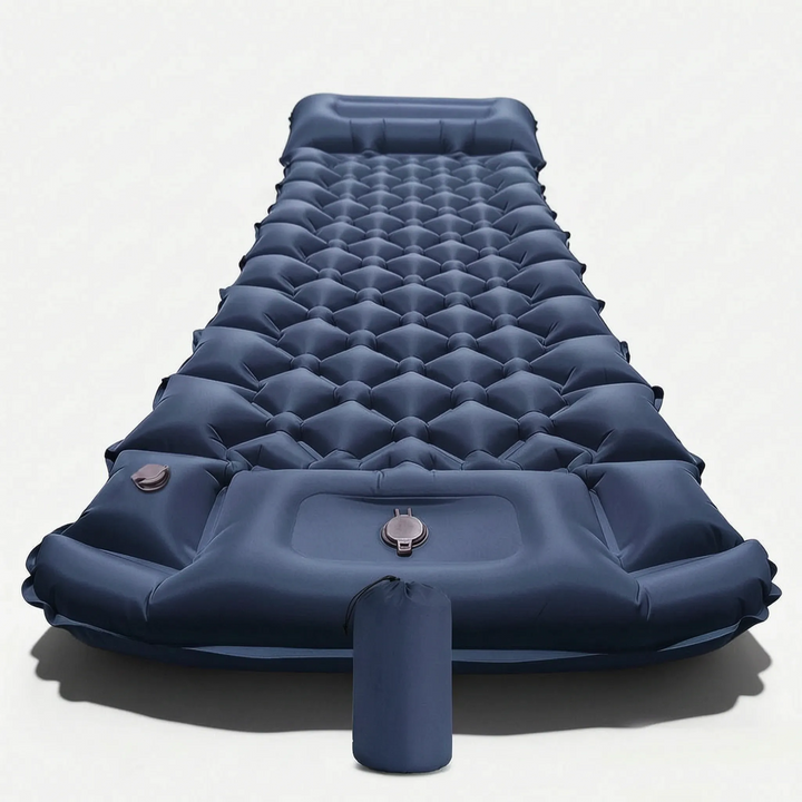 Durable outdoor sleeping pad, essential camping gear. Inflatable design with a convenient built-in pump.