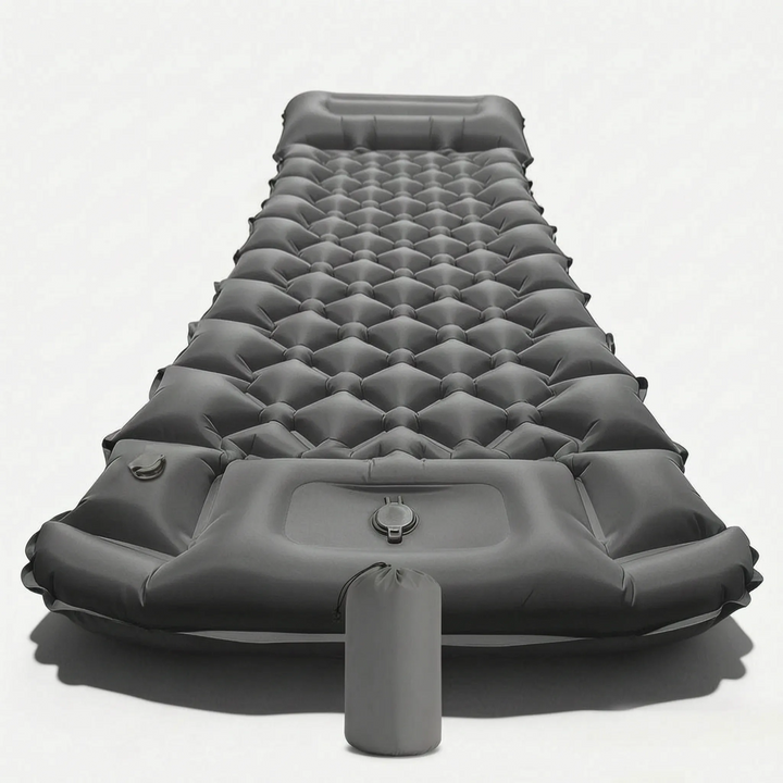 Travel-friendly inflatable sleeping mat with a built-in pump, perfect for camping, hiking & backpacking.