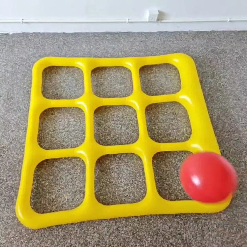 Giant inflatable tic tac toe for pool, a fun water game with red X and blue O pieces for summer