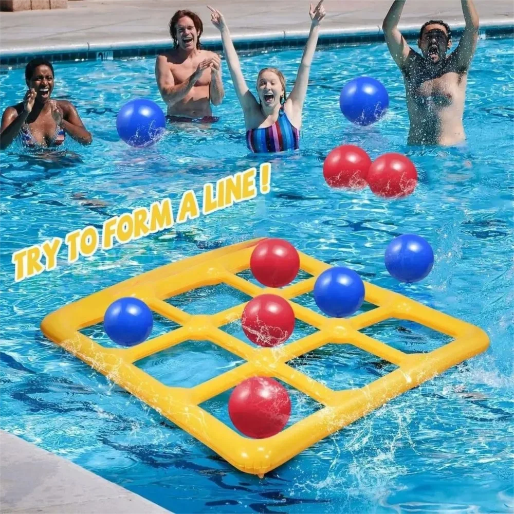 Tic Tac Toe inflatable pool game set, ideal for outdoor fun and water activities with family