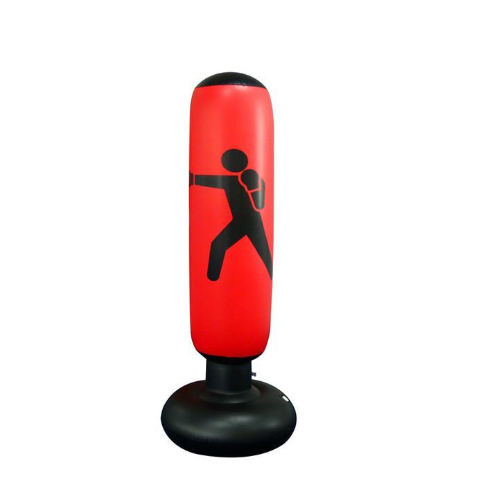 Portable inflatable boxing punching bag for adult fitness, kickboxing, and home gym workouts.