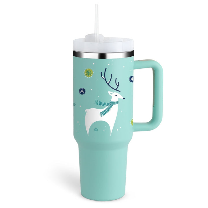 This 40 oz travel mug is insulated, with a handle & straw, perfect for your daily hydration needs.